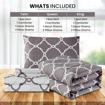 5-Piece Comforter Set, Down Alternative Reversible Quilted Bedding with Bed Skirt & Pillow Shams