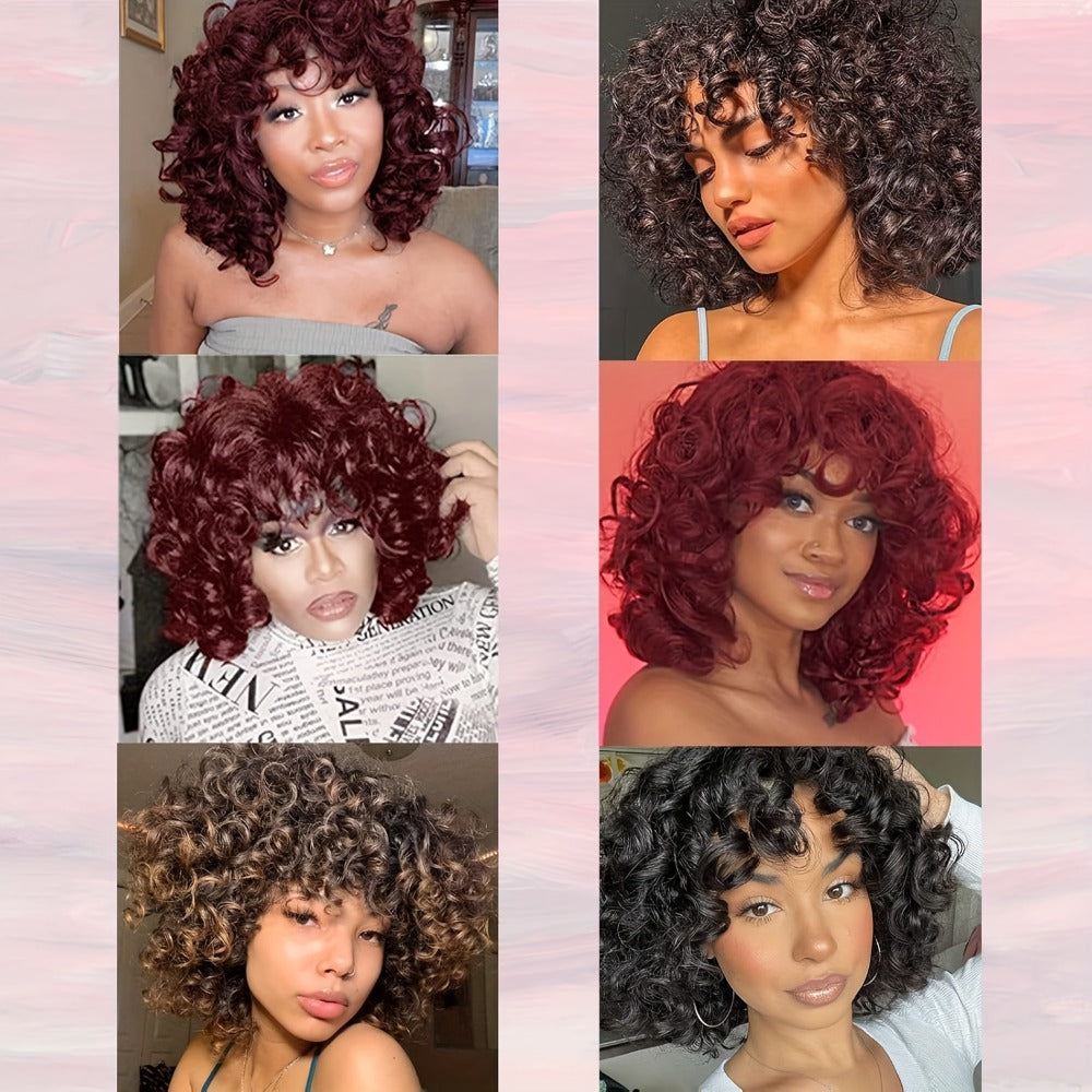 Synthetic Wig 14-Inch Kinky Curly Afro with Bangs in Black, Black-Brown or Golden 33/27 for Daily Style