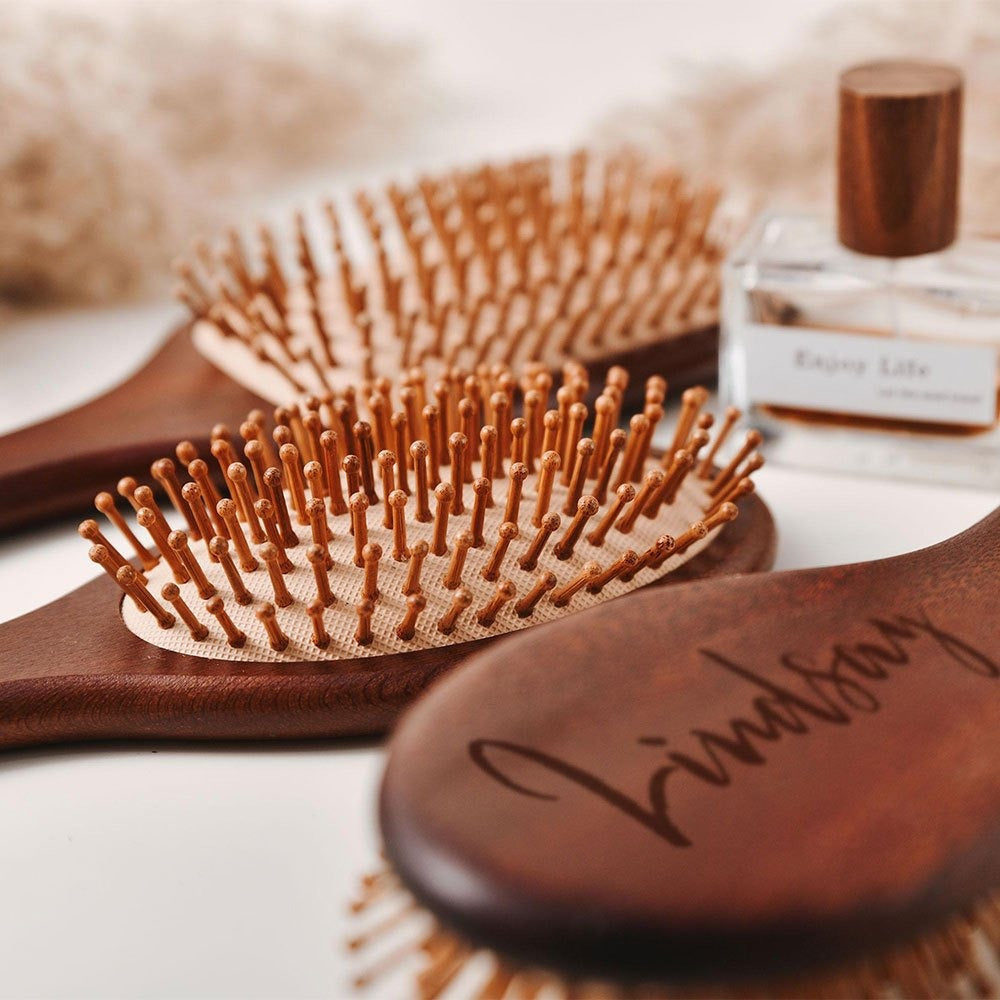 Personalized Engraved Wooden Hairbrush Custom Curly Styling Brush Square Oval Shape Gift, for Home, Travel and Salon Hair Styling