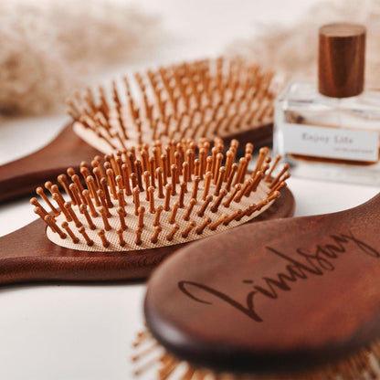 Personalized Engraved Wooden Hairbrush Custom Curly Styling Brush Square Oval Shape Gift, for Home, Travel and Salon Hair Styling