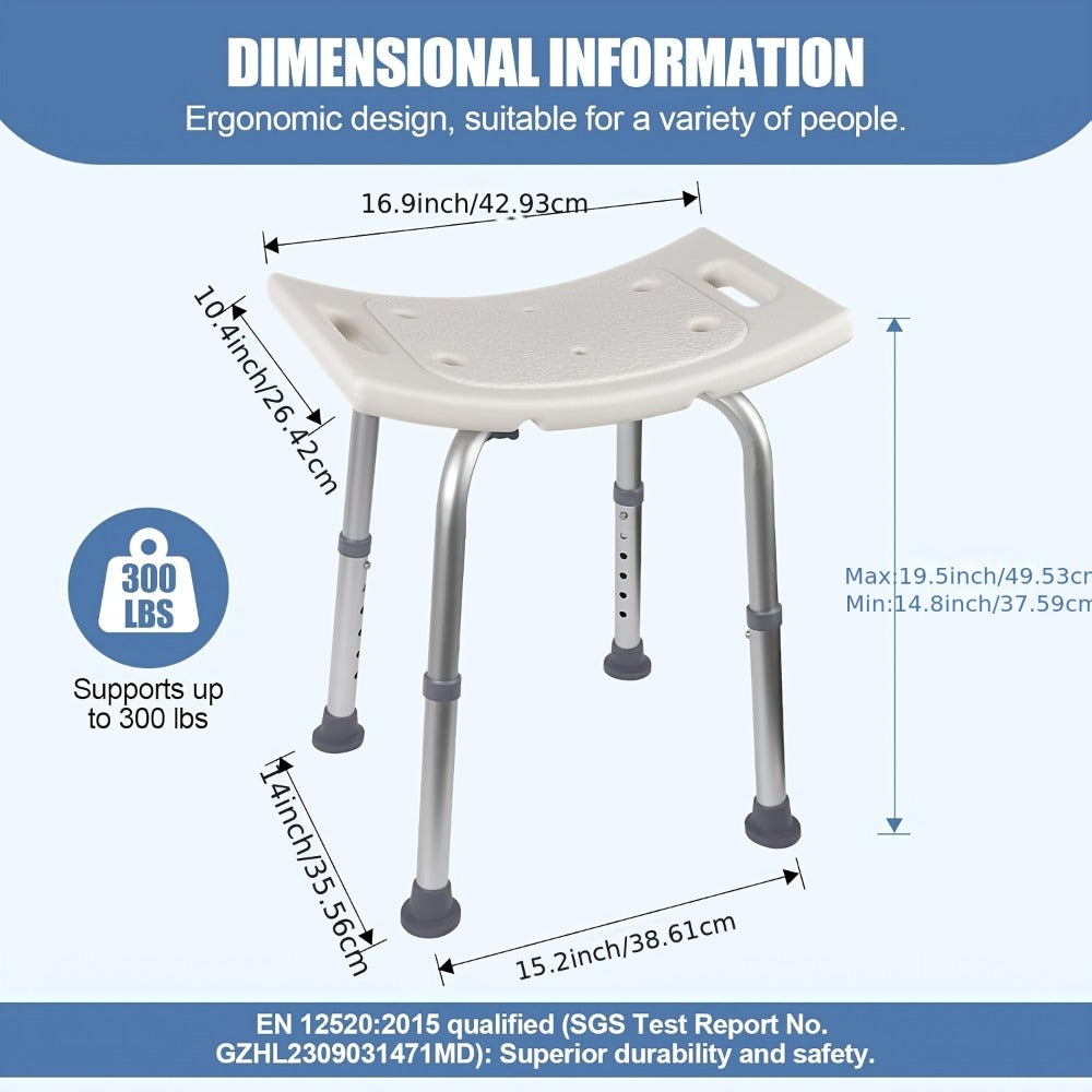 Shower Bench with Suction Feet, Adjustable Bath Stool, Aluminum, Bath Seat for Seniors, Adults & Disabled