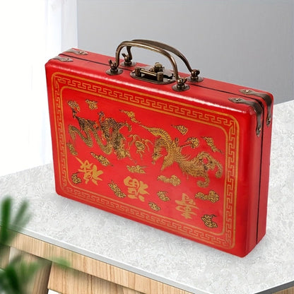 146-Tile Mahjong Set with Chinese Dragon Design – Classic Ivory Style, Durable Vinyl Case, Wind Indicator & Dice | Traditional Chinese