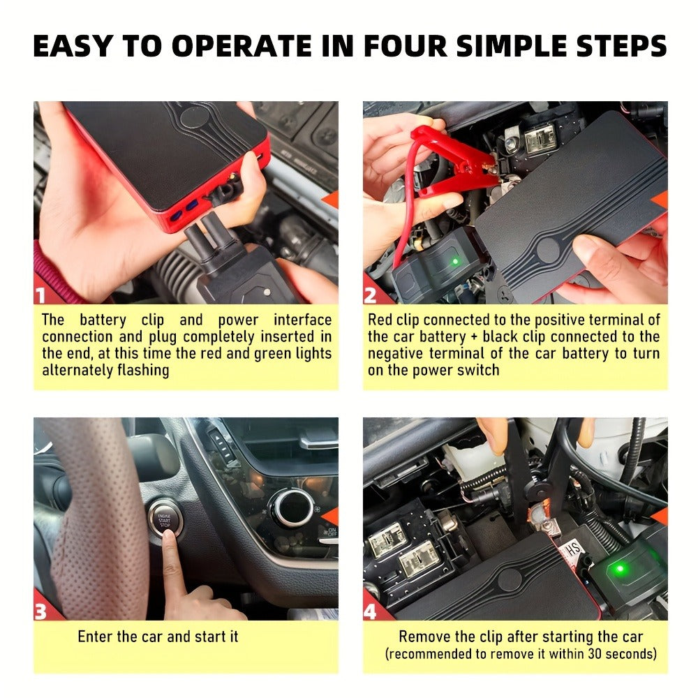 Portable Car Jump Starter Power Bank 200A Peak – 12V Emergency Battery Booster for Gas Engines Under 2.0L, USB & Type-C Charging, LED Light