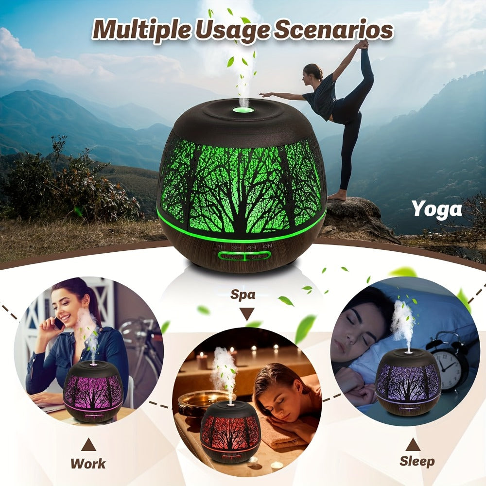 400 ml Metal-Hollow Aromatherapy Diffuser with Remote, Seven-Color Light and Four Pattern Options