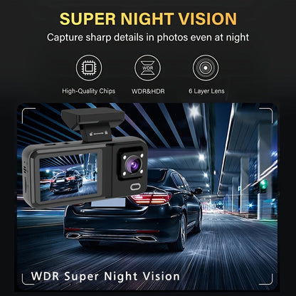 Three-Channel Dash Camera Kit with Front, Cabin and Rear Cameras plus Pictured 64 GB Card Pictured