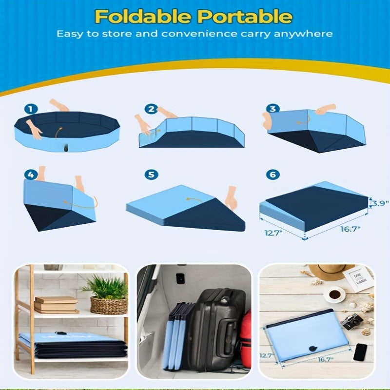 Foldable Dog Pool, Portable Hard Plastic Pet & Kids Swimming Pool, Anti-Slip Collapsible Bathtub for Indoor Outdoor Backyard Use