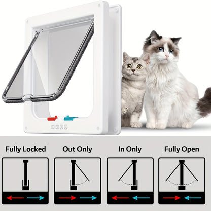 Cat Door & Dog Door with 4-Way Safety Lock – Weatherproof Flip Pet Door for Cats & Dogs, M/L/XL Sizes in White, Black & Coffee
