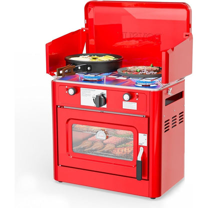 Portable Propane Griddle and Burner Camping Stove with Four Color Labels and 23.23-Inch Closed Width