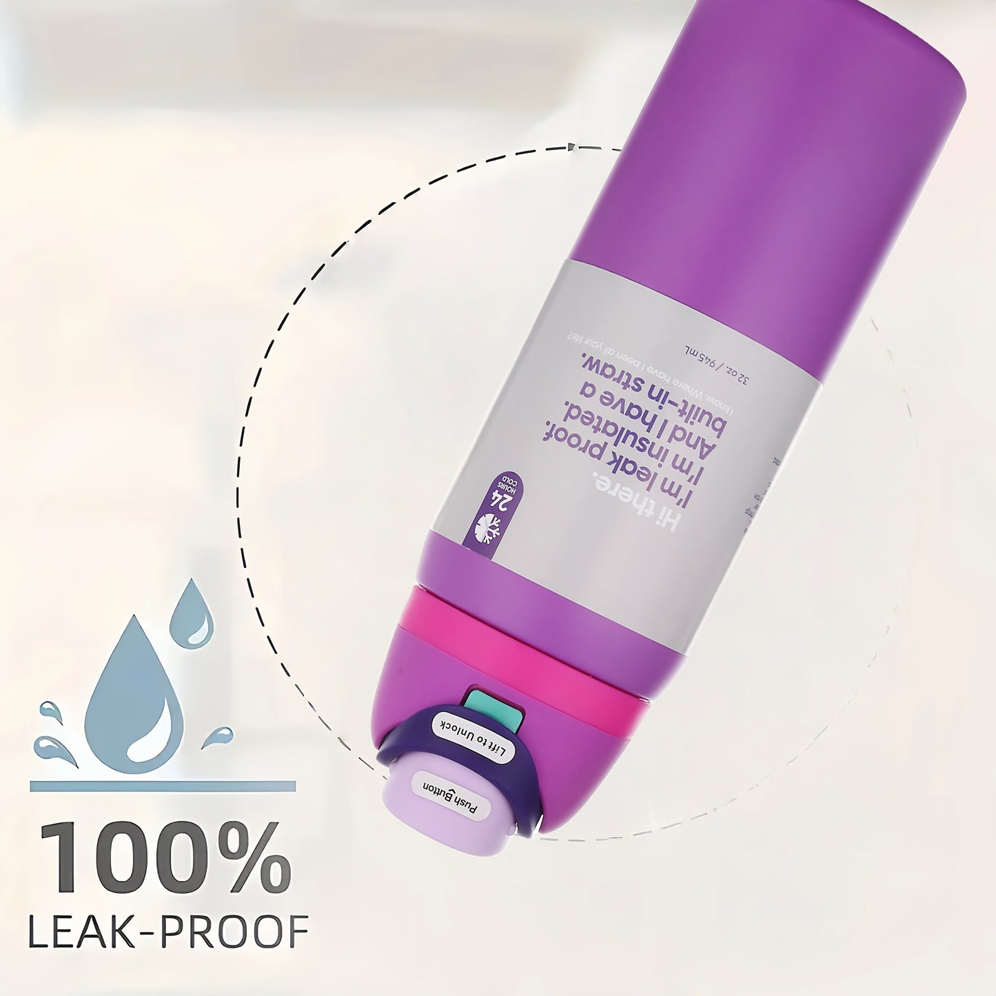 32oz Stainless Steel Water Bottle with Flip-Up Drinking Spout, Cleaning Brush and Five Solid Colors