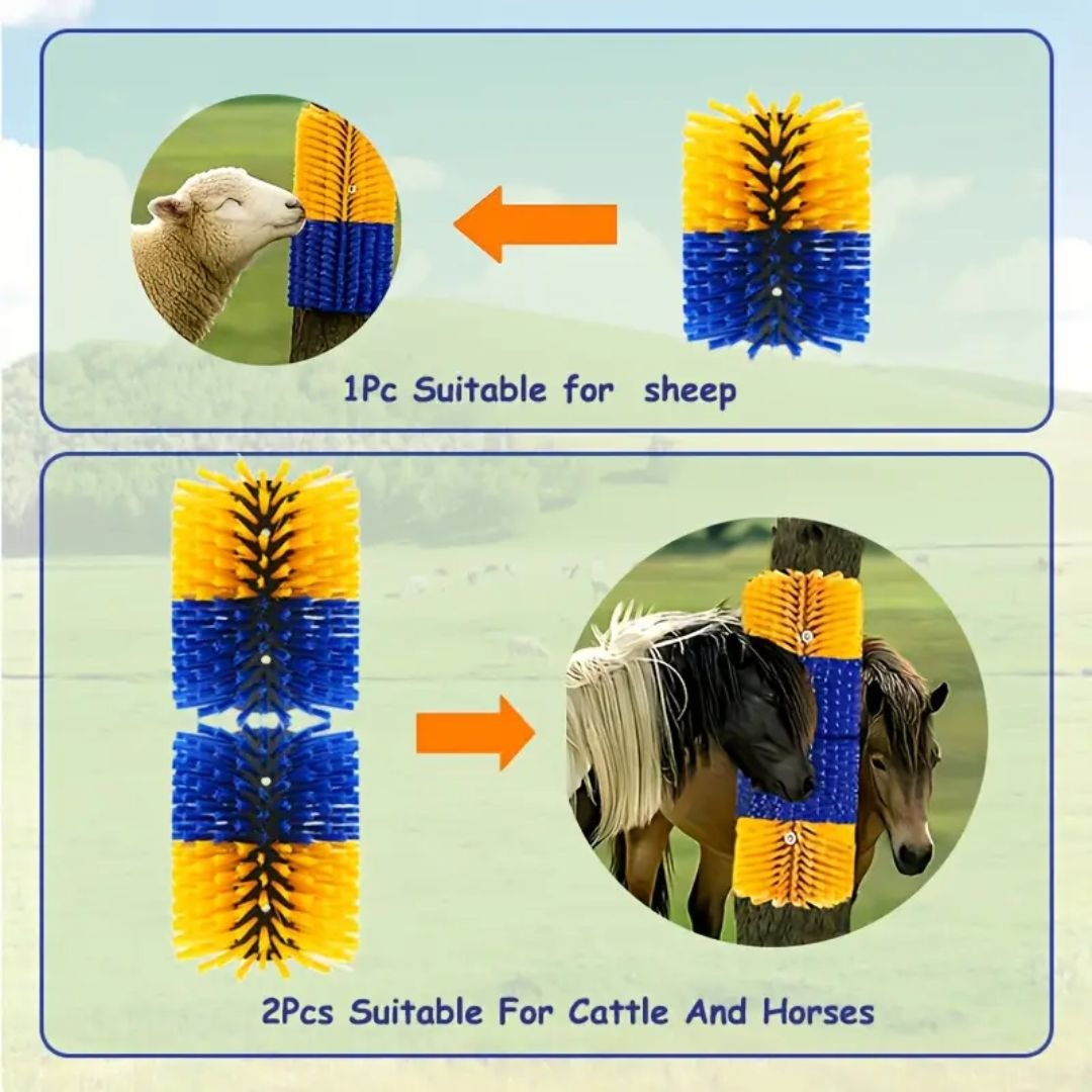 Livestock Grooming Brush Scratcher 8.7" – All-in-One Massage & Itch Relief Tool for Horse, Cow, Goat & Pig | Easy Install with 4 Screws