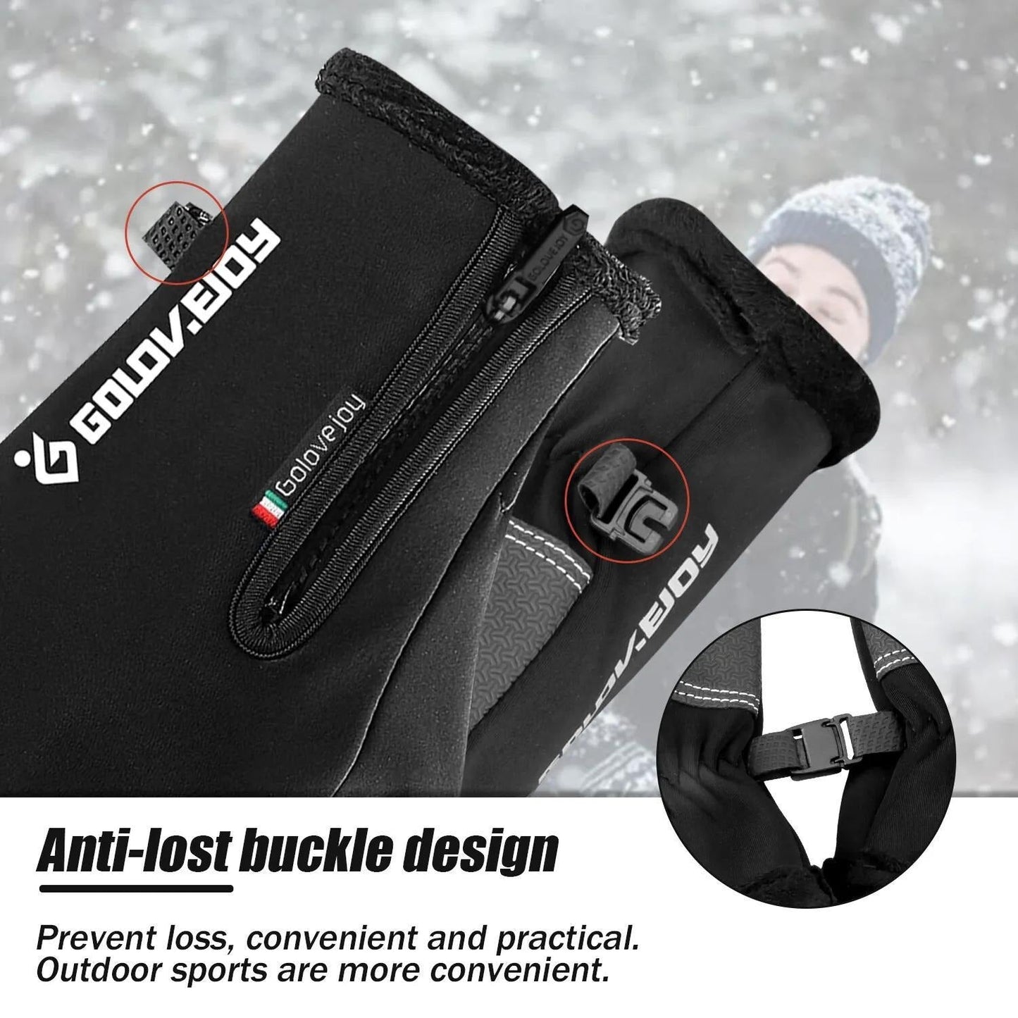 Two-Pair Full-Finger Winter Gloves in Black or Gray with Complete S, M, L, XL and XXL Size Grid