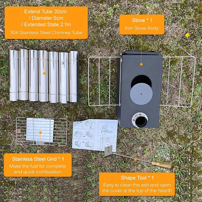Wood Burning Camp Stove with Chimney Pipe Portable Outdoor Camping Stove for Cooking, BBQ, Boiling Water & Heating