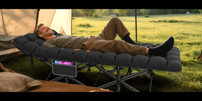 Folding Camping Cot Bed for Adults – Heavy Duty Double Layer Oxford Portable Camp Cot with Soft Pad & Carry Bag for Camping, Beach