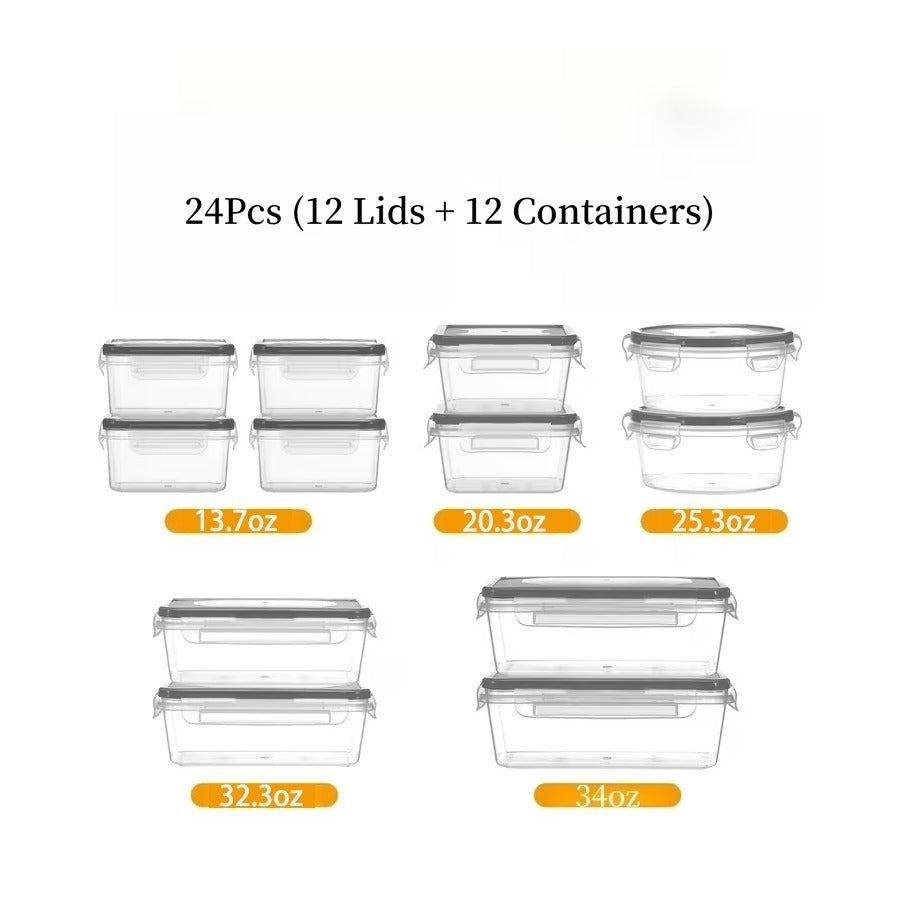 Food Storage Containers with Lids, Set with 12, 20 or 24 Clear Boxes, Locking Lids and Microwave, Dishwasher and Freezer Use