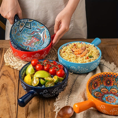 Ceramic Bowl Set with Lids 8-Piece Bohemian Soup Noodle Salad Bowls, for Home Cooking, Dining and Outdoor Meals