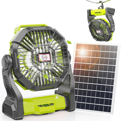 Rechargeable Camping Fan 20000mAh with Misting, Power Bank, RGB Light, 4 Speeds & Tent Hook for Outdoor Use