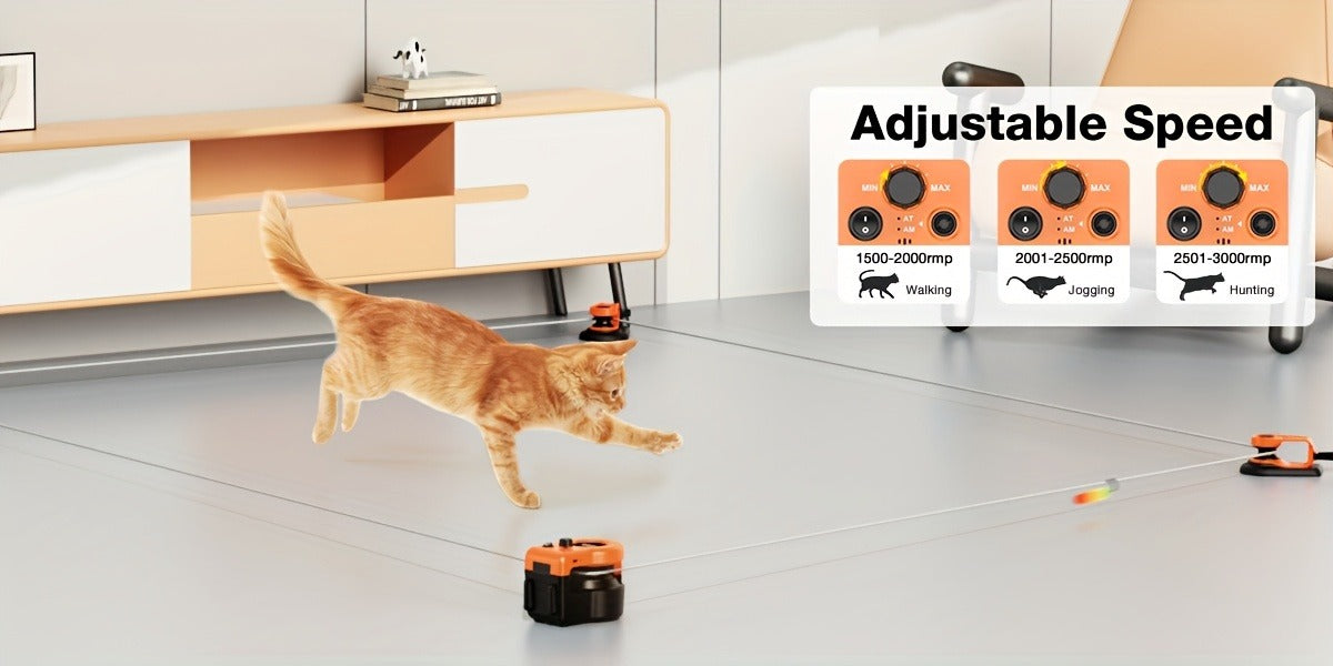 Interactive Cat Toy Auto & Remote Control – Electric Feather Mouse Lure Coursing Machine with DIY Track, Mouse Sounds, Auto Timer