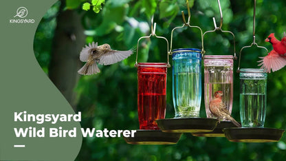 Bird Waterer Outdoor Hanging Glass Wild Bird Water Dispenser with Metal Handle – Gravity Fed Garden Yard Patio Tree Bird Feeder