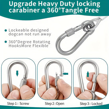 Stainless Steel Dog Leash Reflective Rust-Resistant Heavy Duty Cable Tie-Out for Medium Large Dogs Outdoor Yard Camping 3XL 4XL