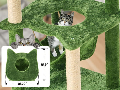 55-Inch Plant-Style Cat Tree with Platforms, Round Pass-Through Perch, Hammock and Four Colors