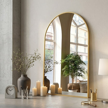 Arched Rectangle Metal Wall Mirror in Black or Gold with Seven Size Options up to 31 x 32 Inches