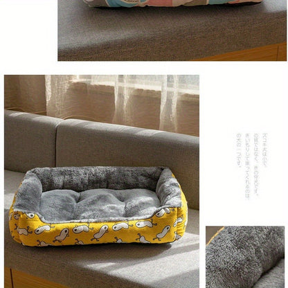 Pet Bed All-Season Soft Sleeping Pad for Cats & Dogs Breathable Washable Mat 4 Sizes M L XL XXL Fits All Breeds Grey Stripes Yellow Chicken