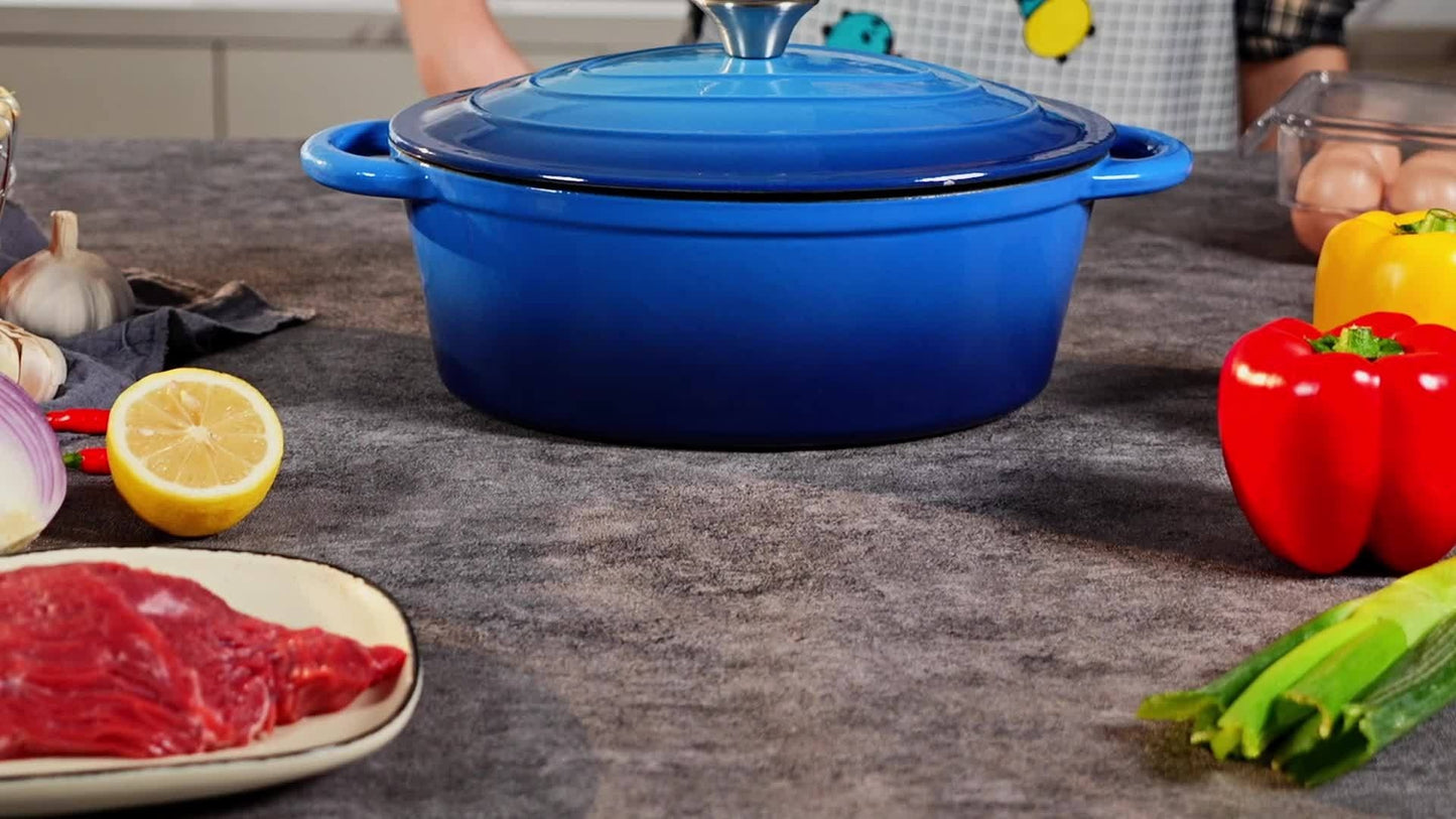 Dutch Oven Enameled Cast Iron 4.5QT with Lid & Dual Handles – Oval Non-Stick Enamel Coating for Bread Baking Soups Stews Braising | Stovetop