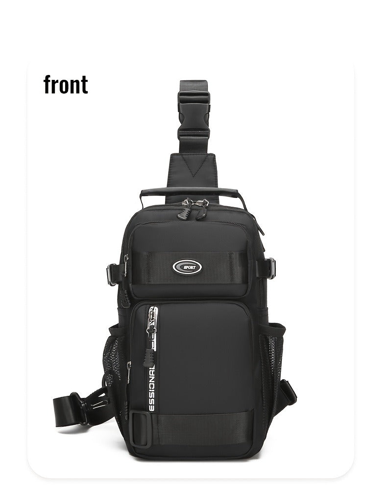 Multi-Pocket Crossbody Chest Pack with Adjustable Sling Strap, Zipper Compartments and Black or Grey Finish