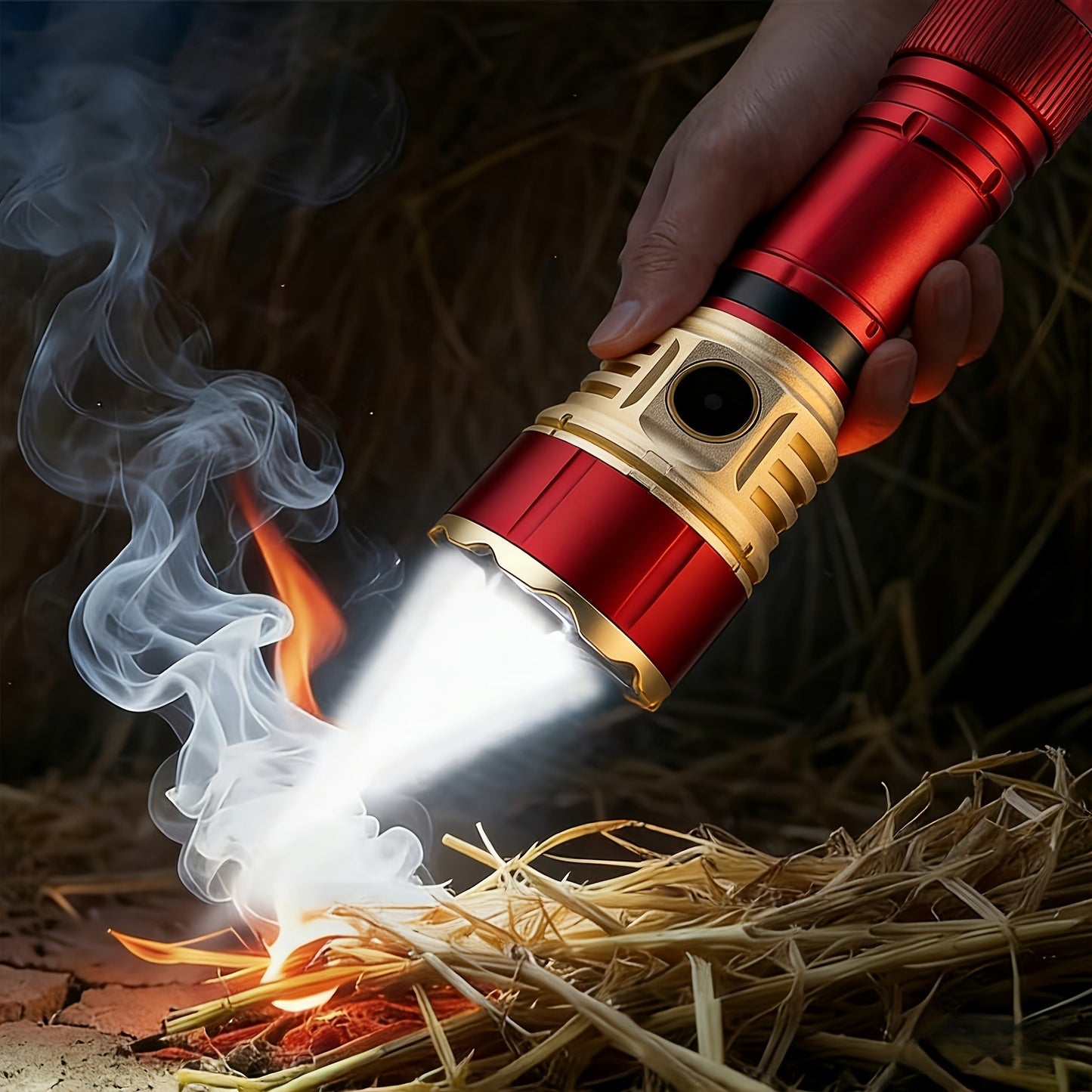 Tactical Flashlight with Fire Starter – Fresnel Lens Igniter, 3000 Lumen LED, 21700 Rechargeable Battery, Zoomable Aluminum Torch