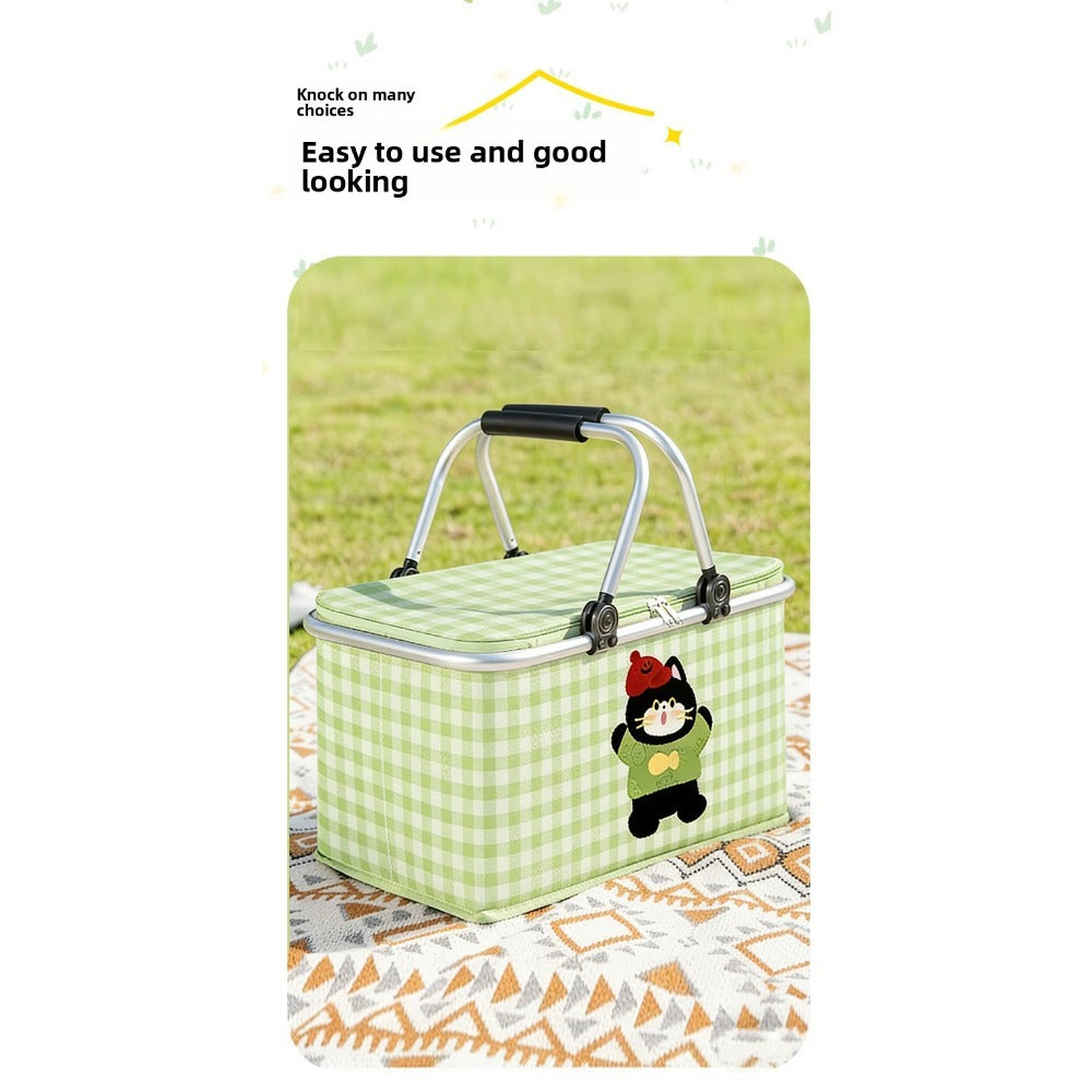 Insulated Picnic Box with Aluminum Frame – Collapsible Thermal Camping Storage Basket for Outdoor Picnic, BBQ