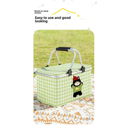 Insulated Picnic Box with Aluminum Frame – Collapsible Thermal Camping Storage Basket for Outdoor Picnic, BBQ