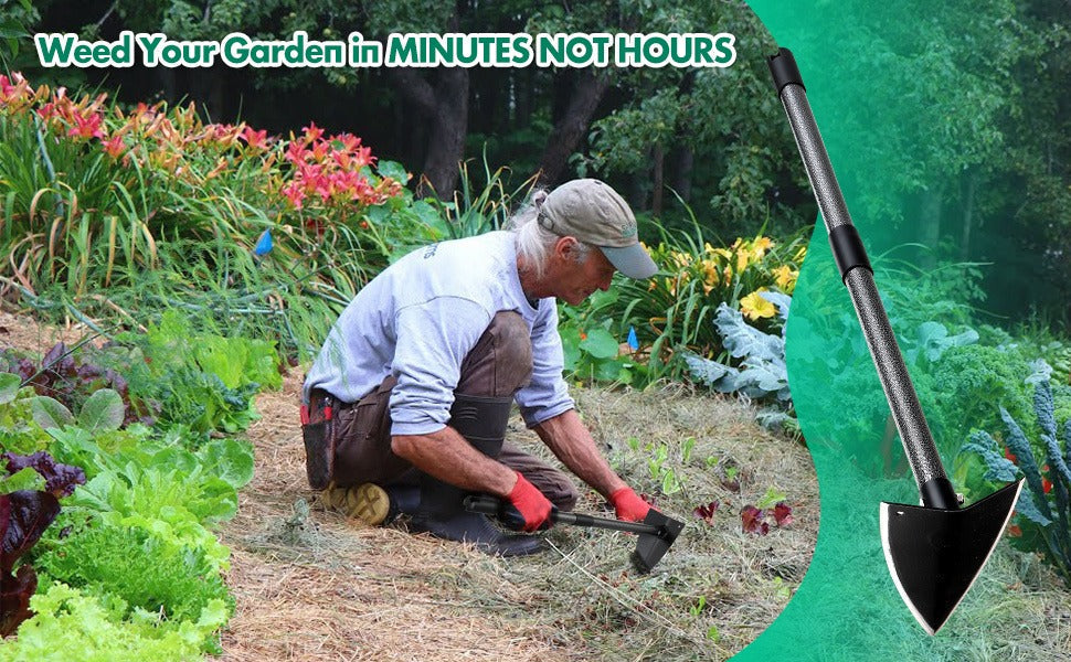 Garden Hoe Triangle Carbon Steel with Adjustable 15-72 Inch Long Handle, Sharp Triangular Blade for Weeding