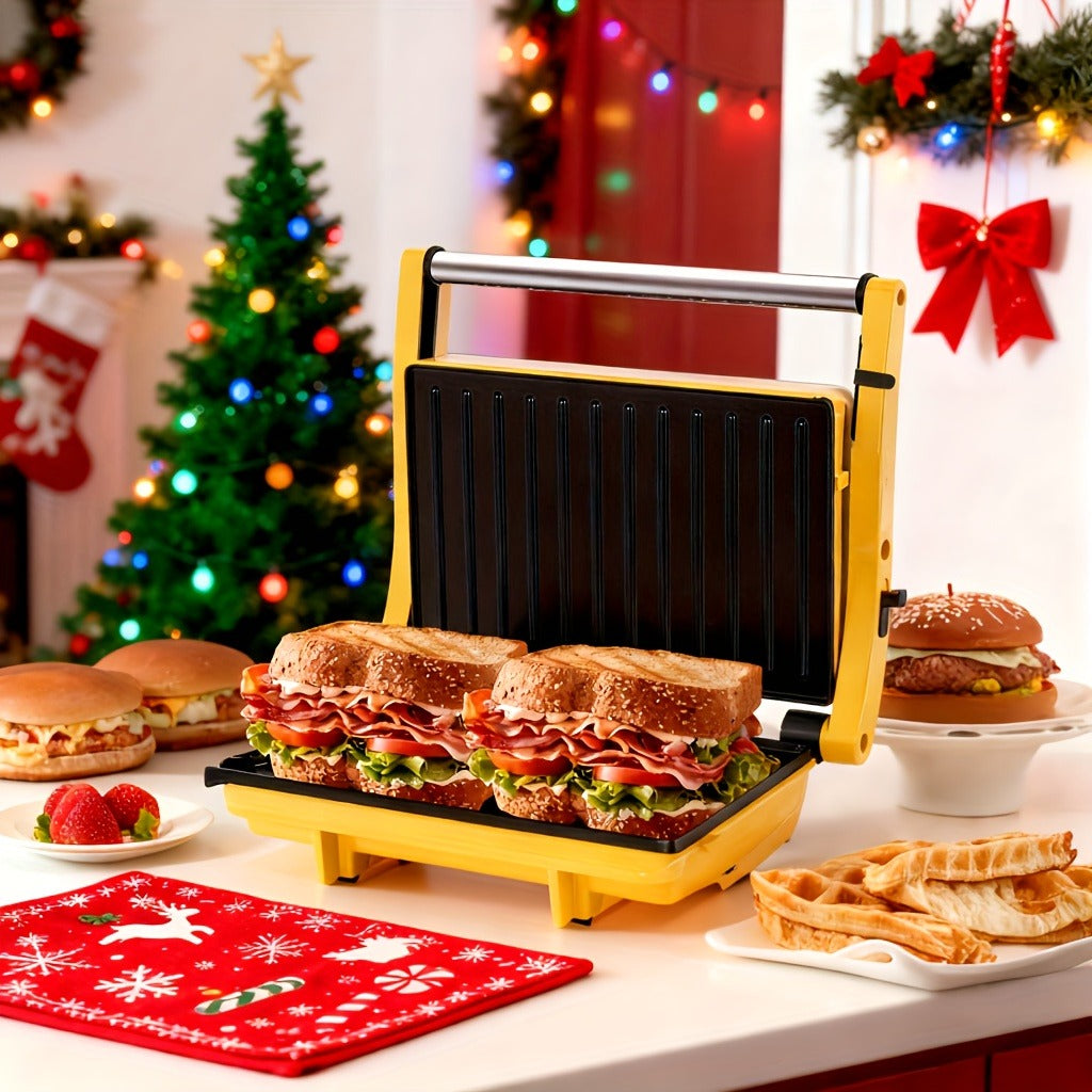 Sandwich Maker 3-in-1 Mini Indoor Grill & Panini Press, Non-Stick 180° Opening, Floating Hinge, 60-Min Timer