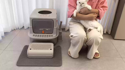 Stainless Steel Cat Litter Box with Lid – Extra Large 68L Enclosed & Semi-Open Modular System, 304 Steel Non-Stick Easy Clean