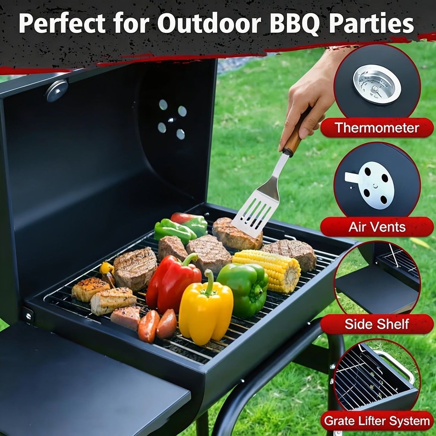 Barrel Charcoal Grill with Offset Smoker, Wheeled Cart, Side Firebox and Two Black Configuration Options