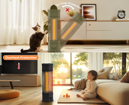 Electric Patio Heater 1400W 28", All-Around Radiant Heating with Tip-Over & Overheat Protection