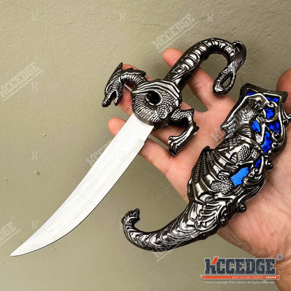 Medieval Fantasy Fixed Blade Knife with Scabbard – 9" Dragon Cosplay Collectible Dagger, 440 Stainless Steel