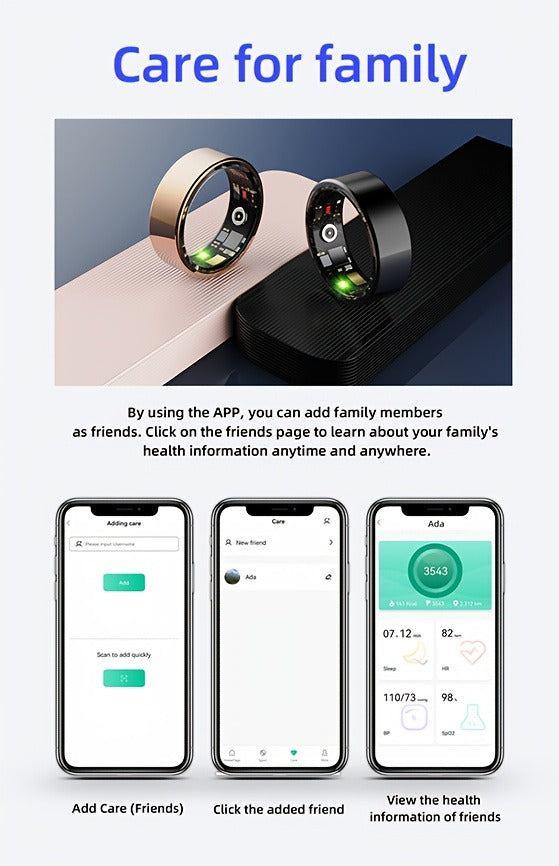 Smart Ring Activity Accessory in Black, Rose Gold or Silver with Seven Diameter-Based Size Options