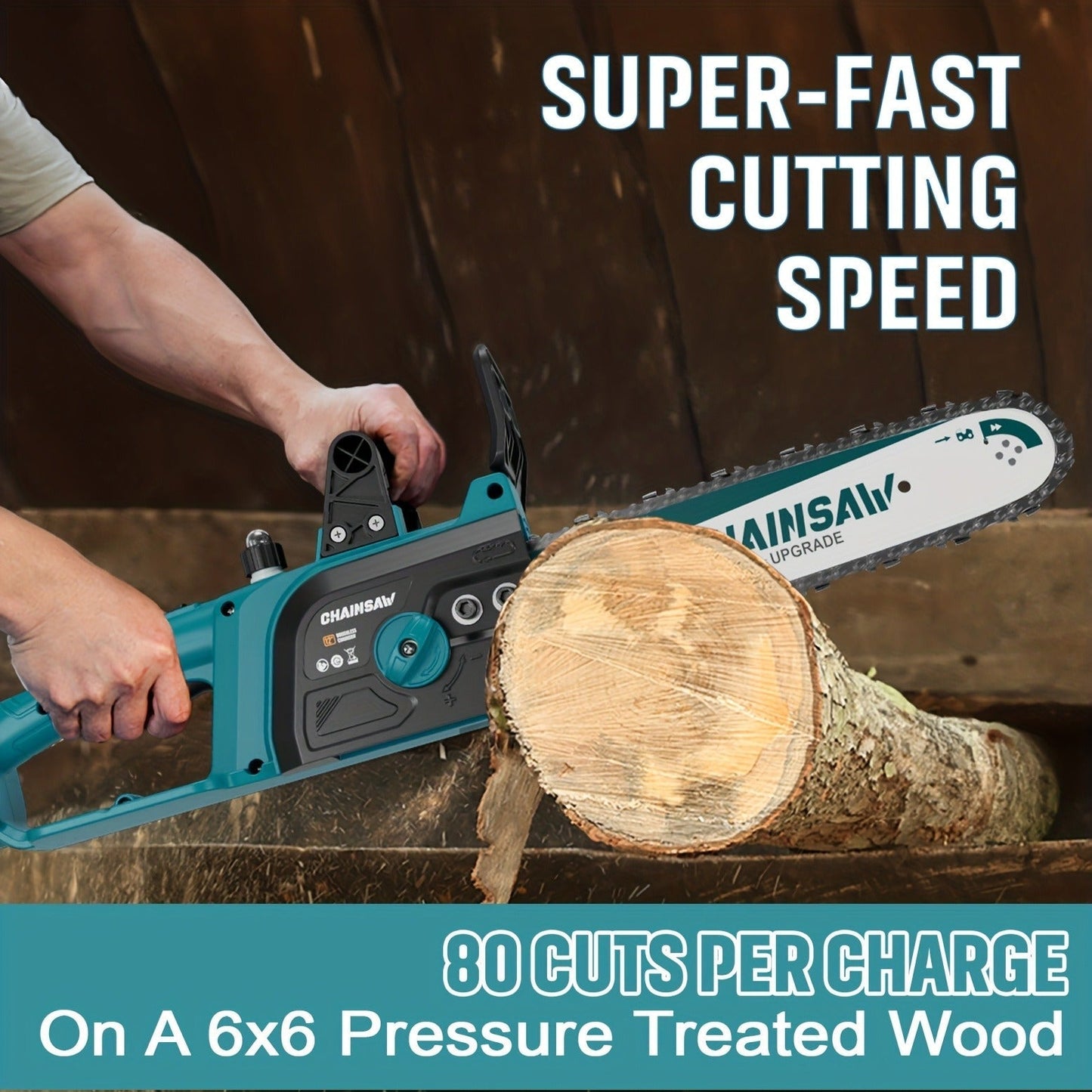 Cordless Brushless Chainsaw with 6- or 12-Inch Bar, One- or Two-Battery Kits in Purple, Green, Teal or Yellow