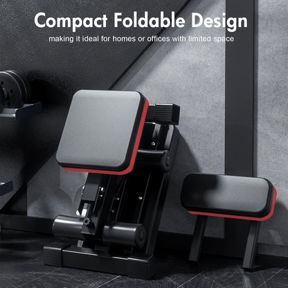 Foldable Adjustable Workout Bench with Black-and-Red Padding, Preacher Curl Pad, Leg Rollers and Resistance Bands