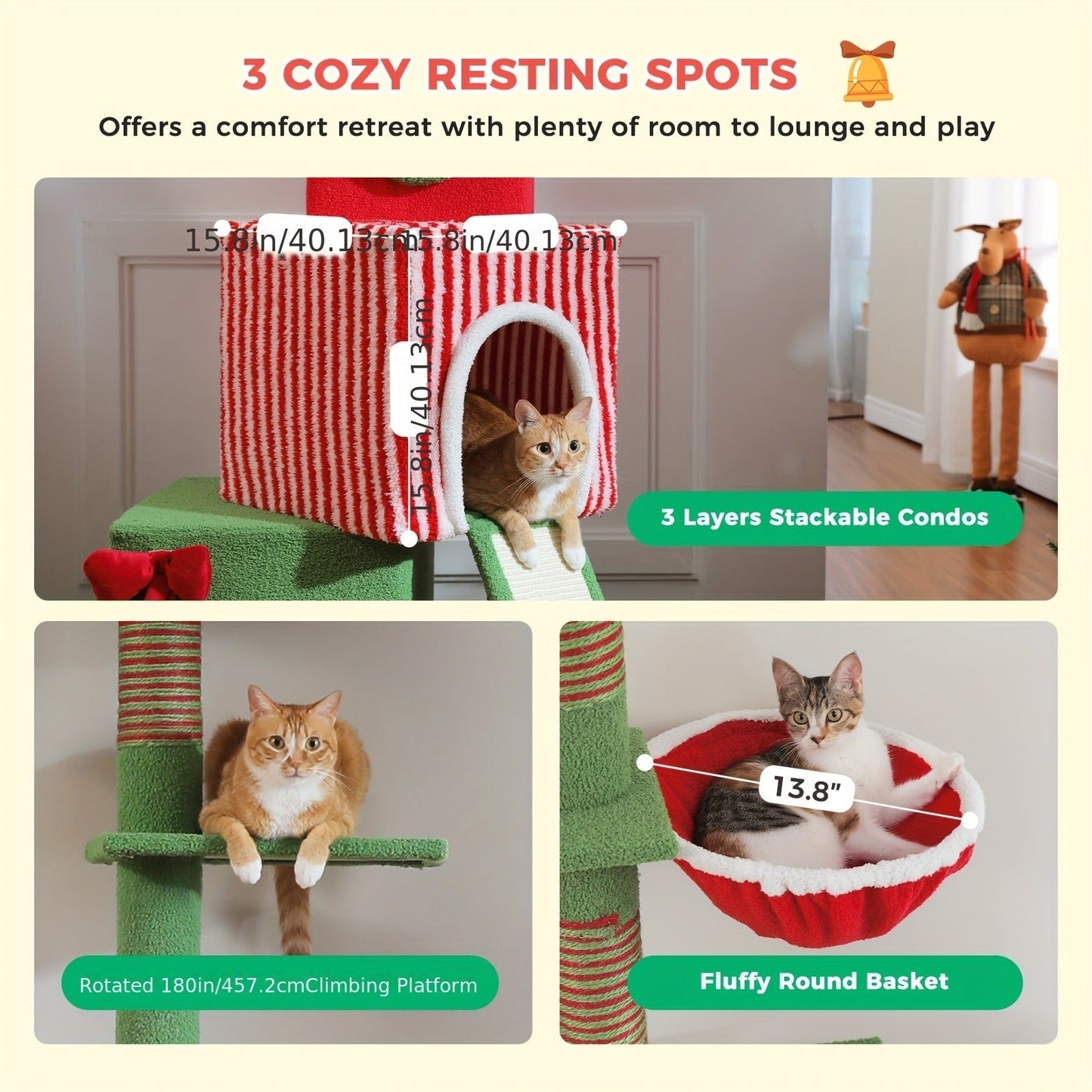 90-107.9-Inch Floor-to-Ceiling Cat Tree with Four Platforms, Tension Post and Five Style Options