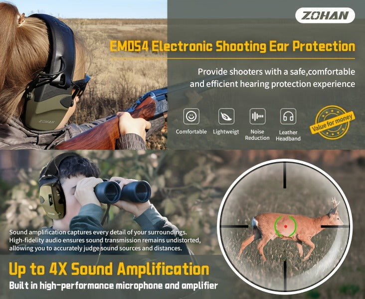 Electronic Shooting Earmuffs NRR 22dB Active Noise Cancelling Hearing Protection with Sound Amplification