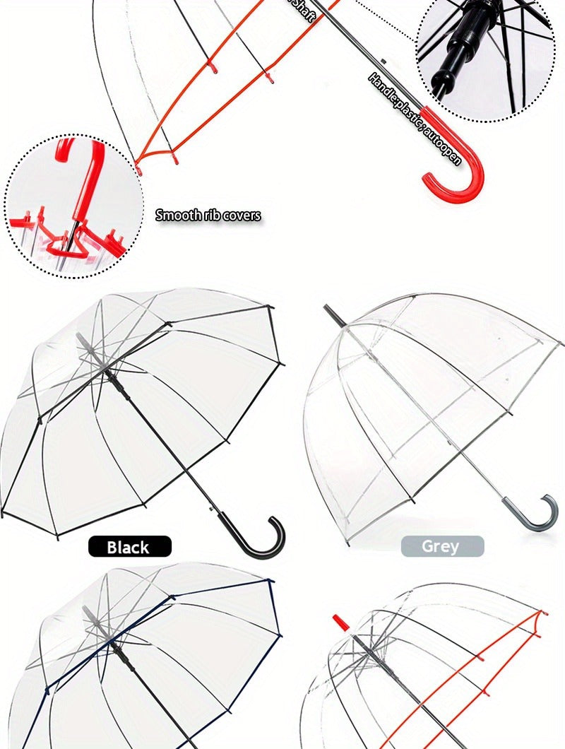 Clear Dome Bubble Umbrella 2 Pack Windproof Rainproof Auto Open 47 Inch Wide Canopy 8-Rib PVC Transparent Umbrella for Weddings Proms