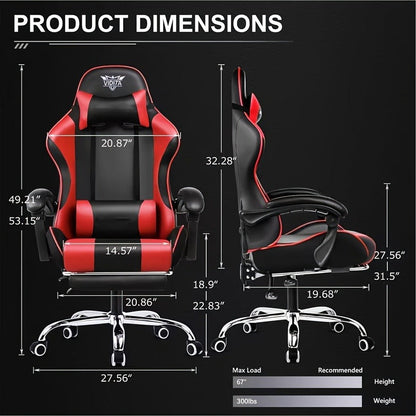 RGB Gaming Chair with LED Lights Footrest Ergonomic Gaming Chair with Massage Lumbar Support Reclining Video Game Chair for Adults Home