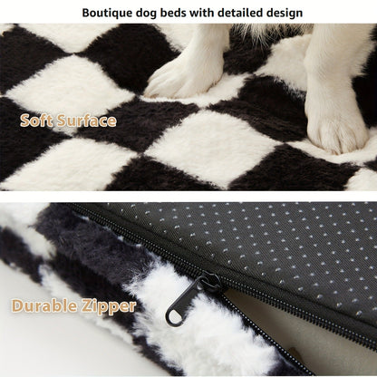 Black-and-White Plaid Foam Pet Bed with Removable Textile Cover and Five Size Options from S to XXL