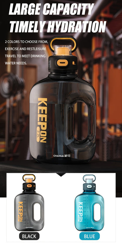 Large Sports Water Bottle with Straw Lid Handle 1500ml 2200ml Leak-Proof Lockable Food-Grade PP PC Hydration Bottle for Gym Fitness Hiking