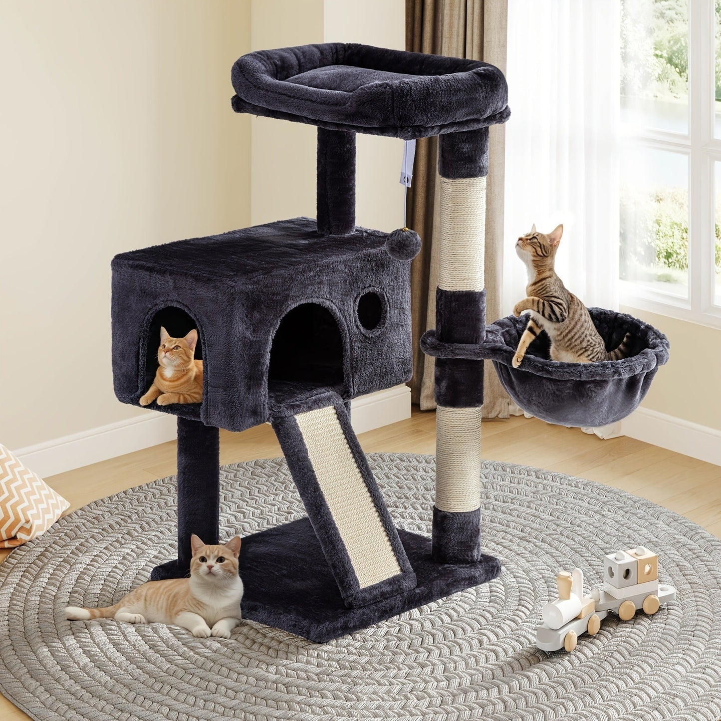 Multi-Level Cat Tree in 36-, 65-, 68- or 81-Inch Heights with Perches, Condo, Hammock and 30 Color, Pattern or Layout Options
