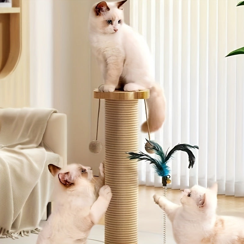 Cat Toy Sisal Scratching Post with Wood Base in Standard, Mushroom or Dolphin Shapes and Six Size Options