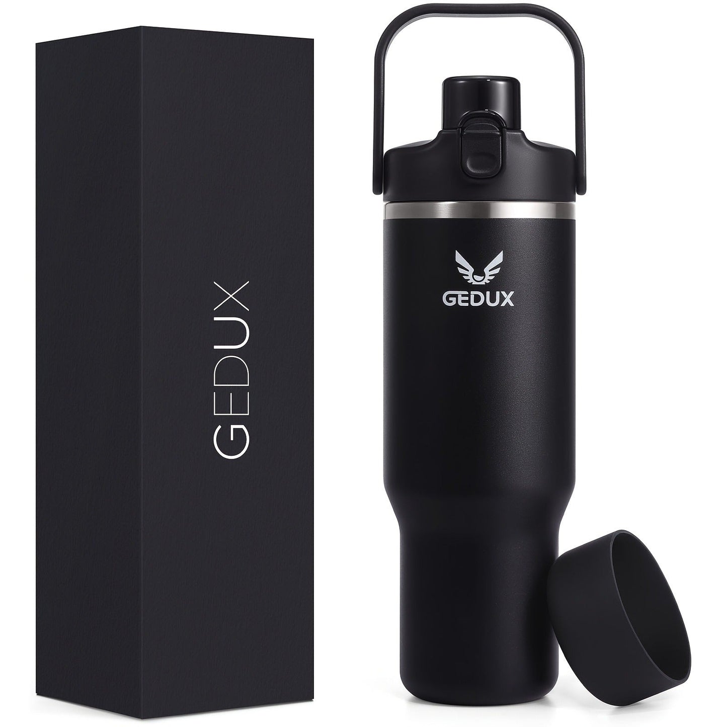 Vacuum Insulated Tumbler 32oz Stainless Steel with Handle Straw 2-in-1 Lid Chug Straw Lid Silicone Boot Matte Finish Keeps Drinks Cold Hot