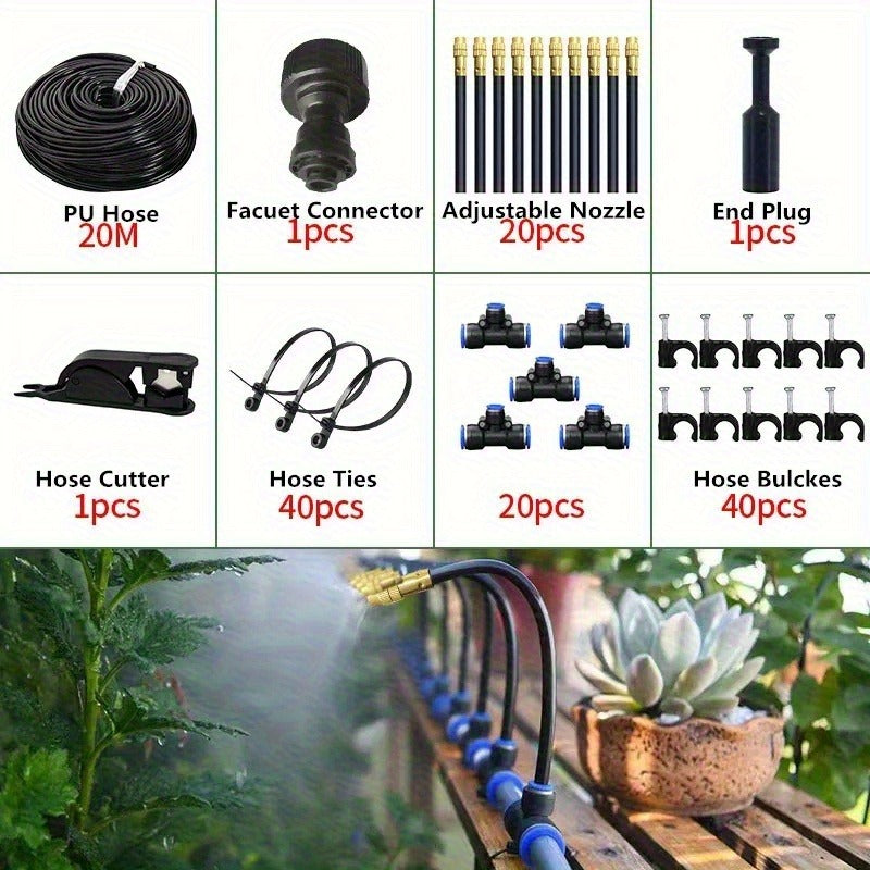 Drip Irrigation Kit Automatic Watering System Garden Sprinkler Misting Atomization Hose 5m, 20m